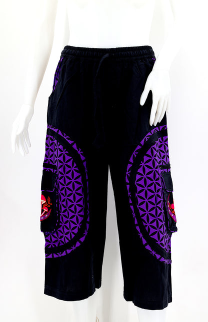 Moon & Mushroom Embroidered Shorts | Cotton Festival Quarters
