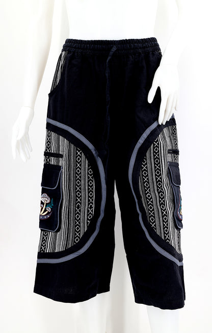 Moon & Mushroom Embroidered Shorts | Cotton Festival Quarters