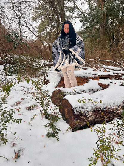 Cotton Hippie Handmade Flower of Life and Geometric Print Patchwork Bohemian Poncho