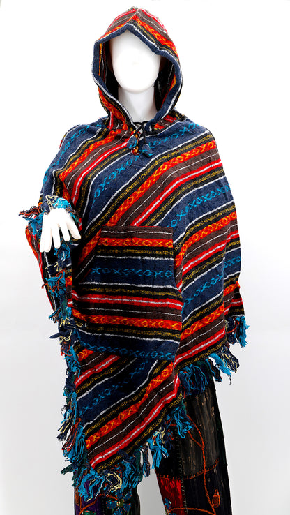 Cotton Hippie Handmade Gheri Cotton Hooded Bohemian Poncho