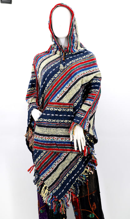 Cotton Hippie Handmade Gheri Cotton Hooded Bohemian Poncho