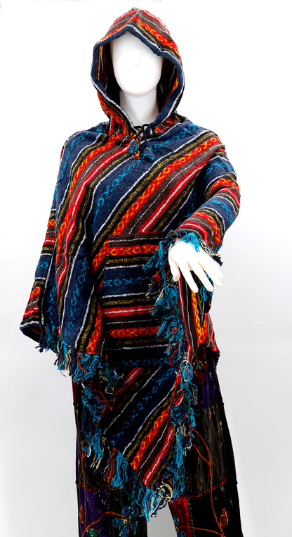 Cotton Hippie Handmade Gheri Cotton Hooded Bohemian Poncho