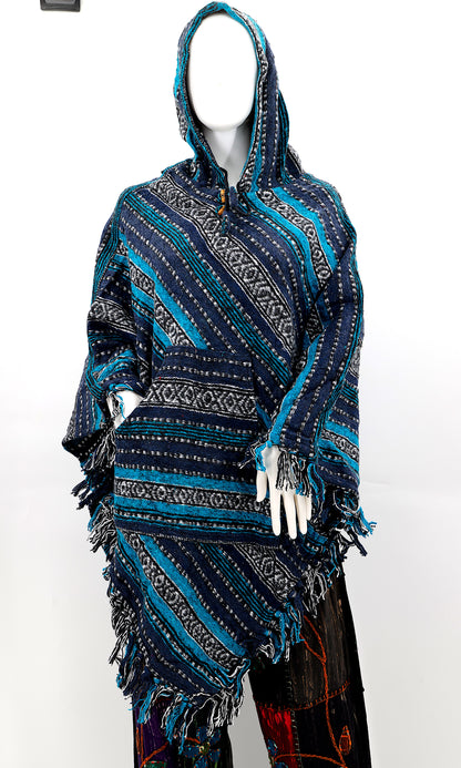 Cotton Hippie Handmade Gheri Cotton Hooded Bohemian Poncho
