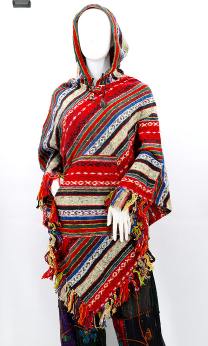 Cotton Hippie Handmade Gheri Cotton Hooded Bohemian Poncho