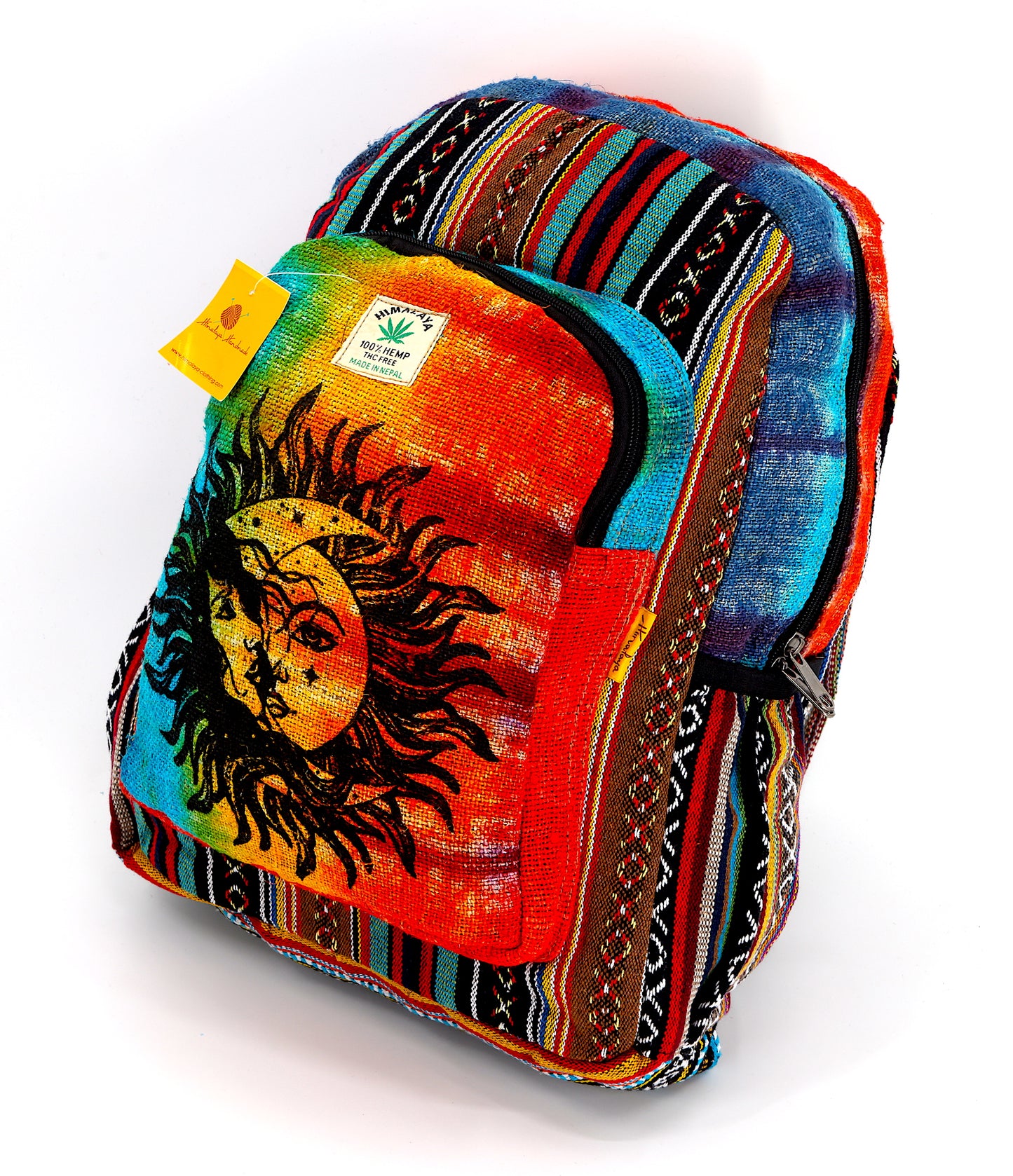 Hemp Sun and Moon Print Handmade Large Backpack