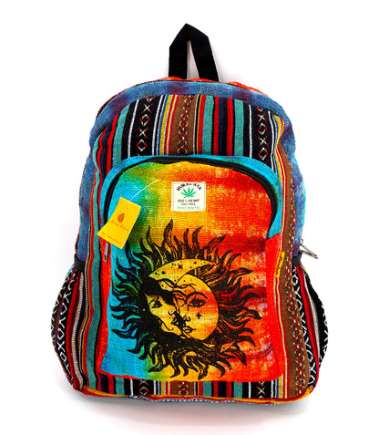 Hemp Sun and Moon Print Handmade Large Backpack