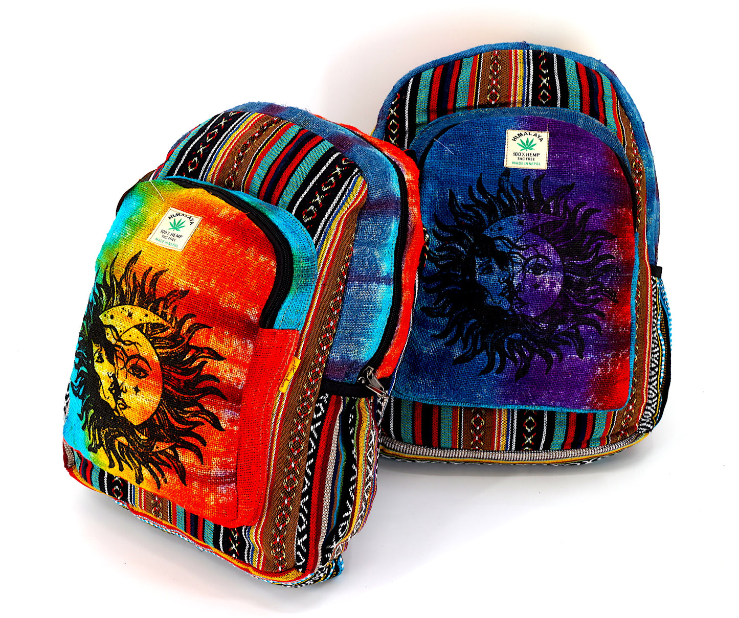 Hemp Sun and Moon Print Handmade Large Backpack