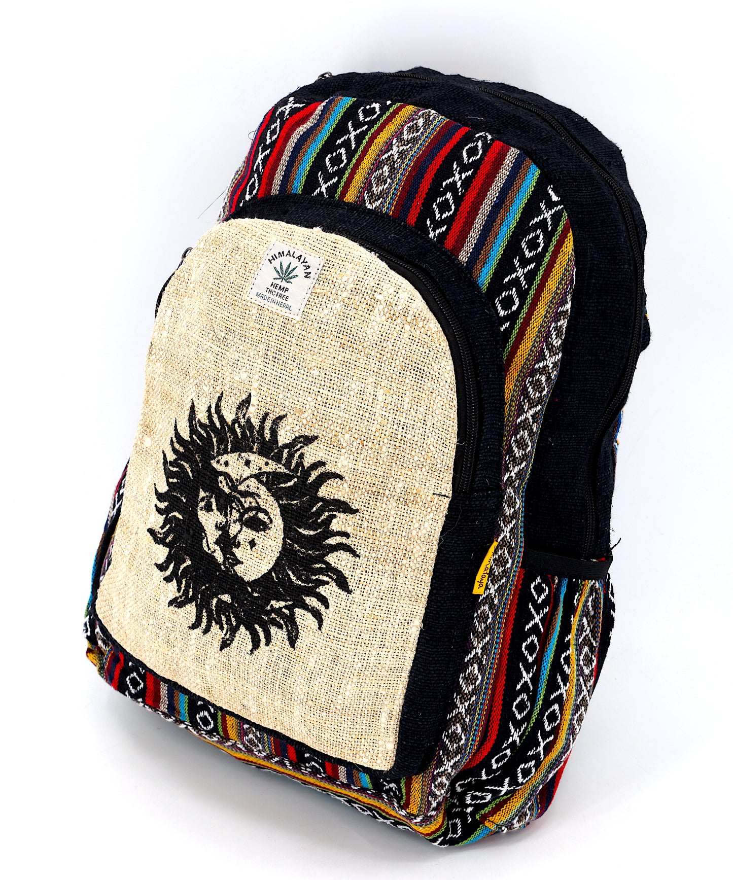 Hemp Sun and Moon Print Handmade Large Backpack