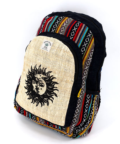 Hemp Sun and Moon Print Handmade Large Backpack