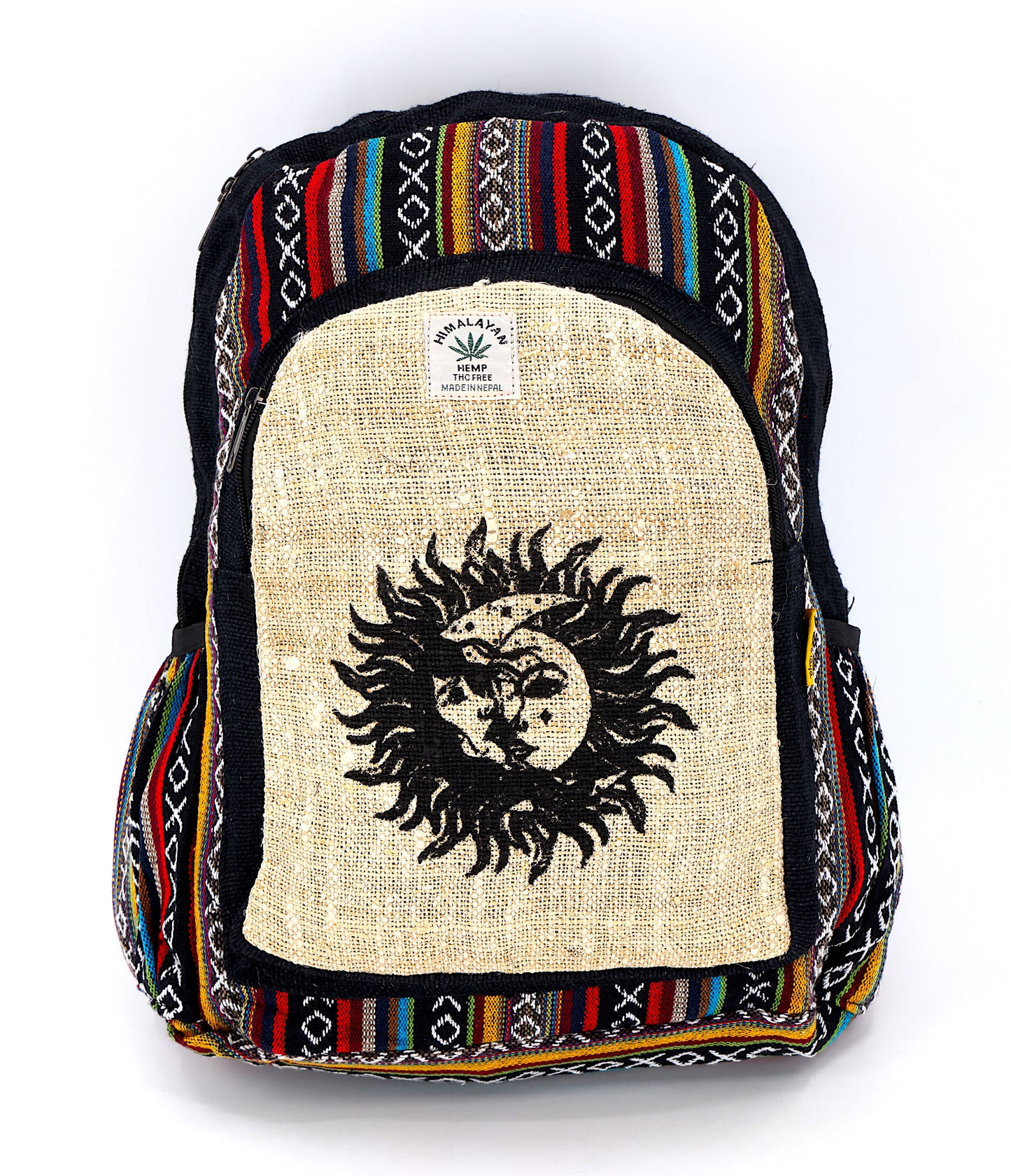 Hemp Sun and Moon Print Handmade Large Backpack