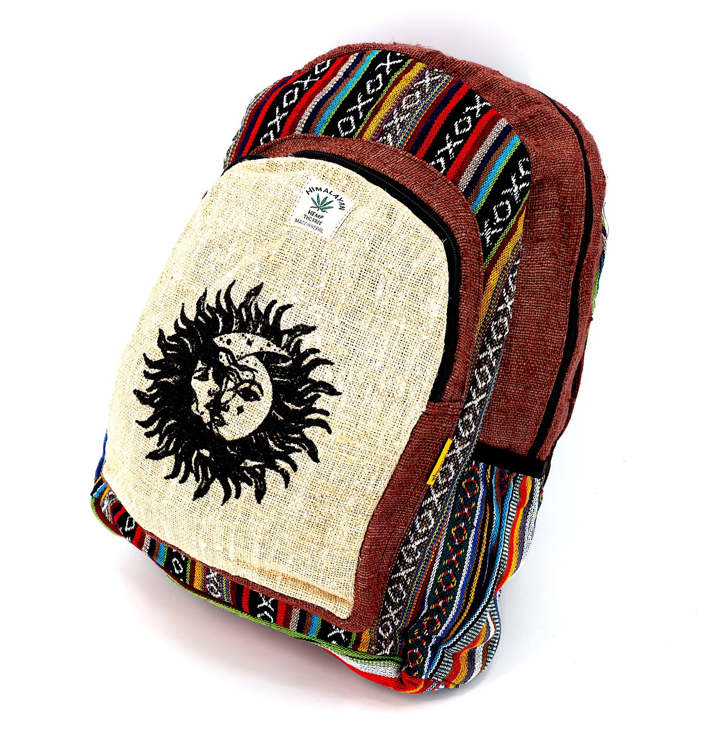 Hemp Sun and Moon Print Handmade Large Backpack