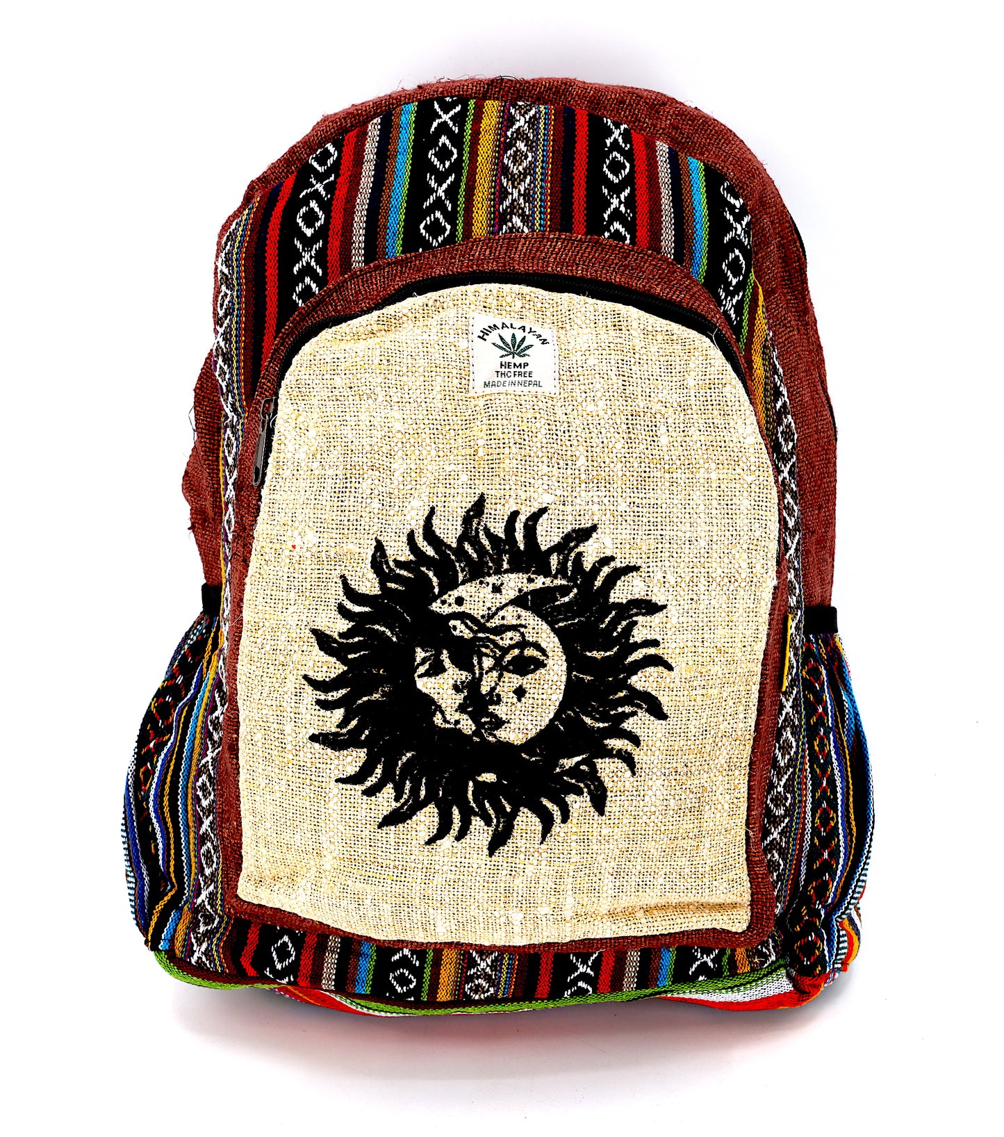 Hemp Sun and Moon Print Handmade Large Backpack