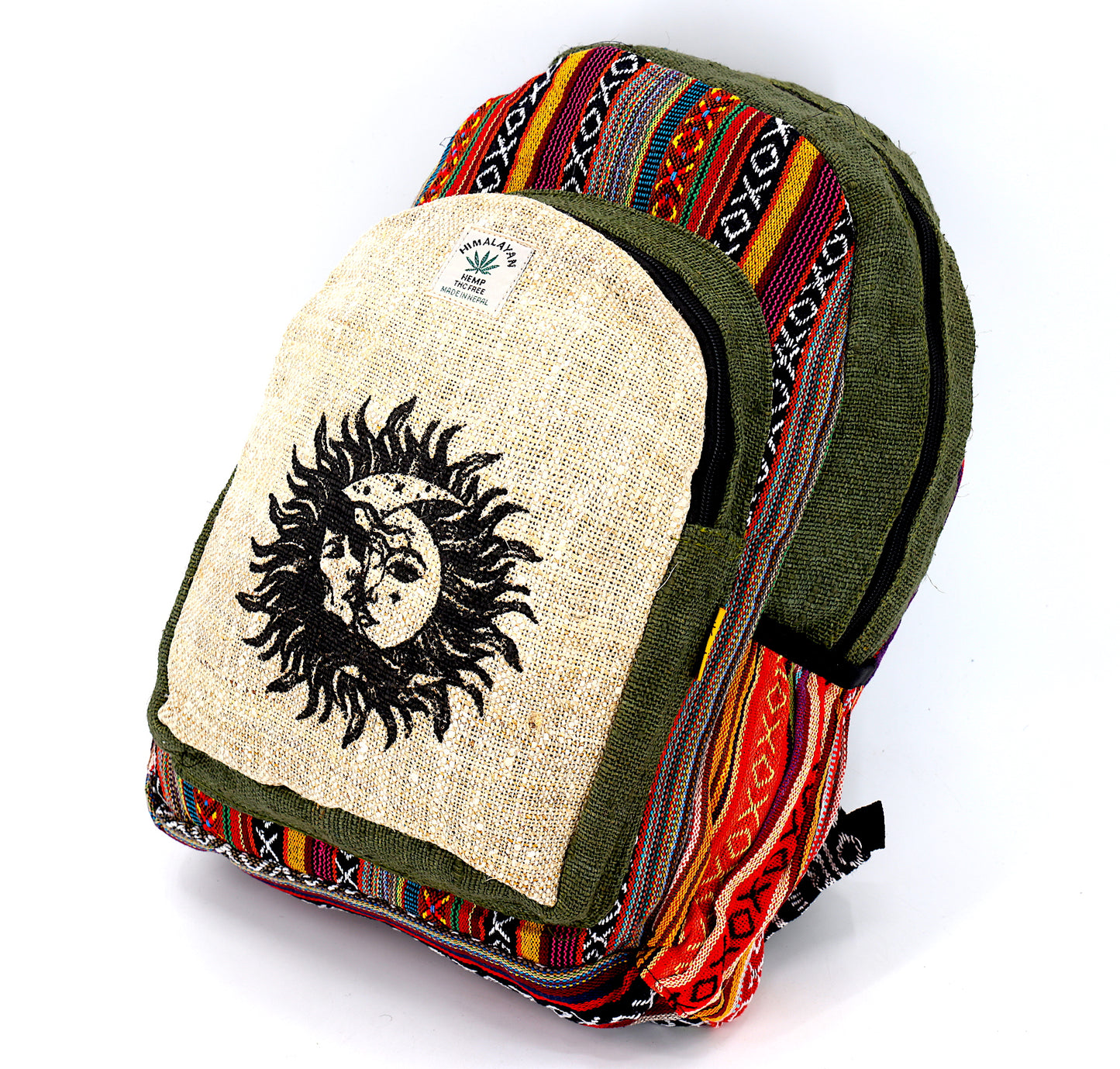 Hemp Sun and Moon Print Handmade Large Backpack