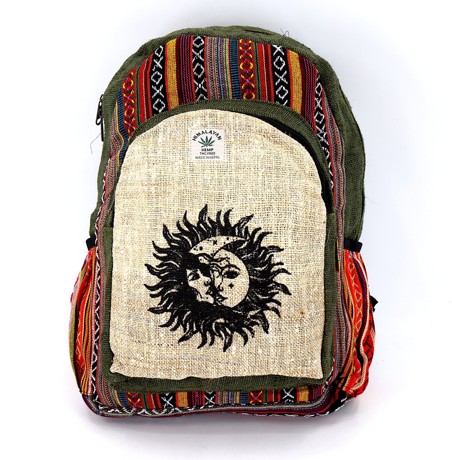 Hemp Sun and Moon Print Handmade Large Backpack