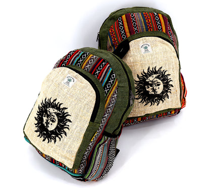 Hemp Sun and Moon Print Handmade Large Backpack