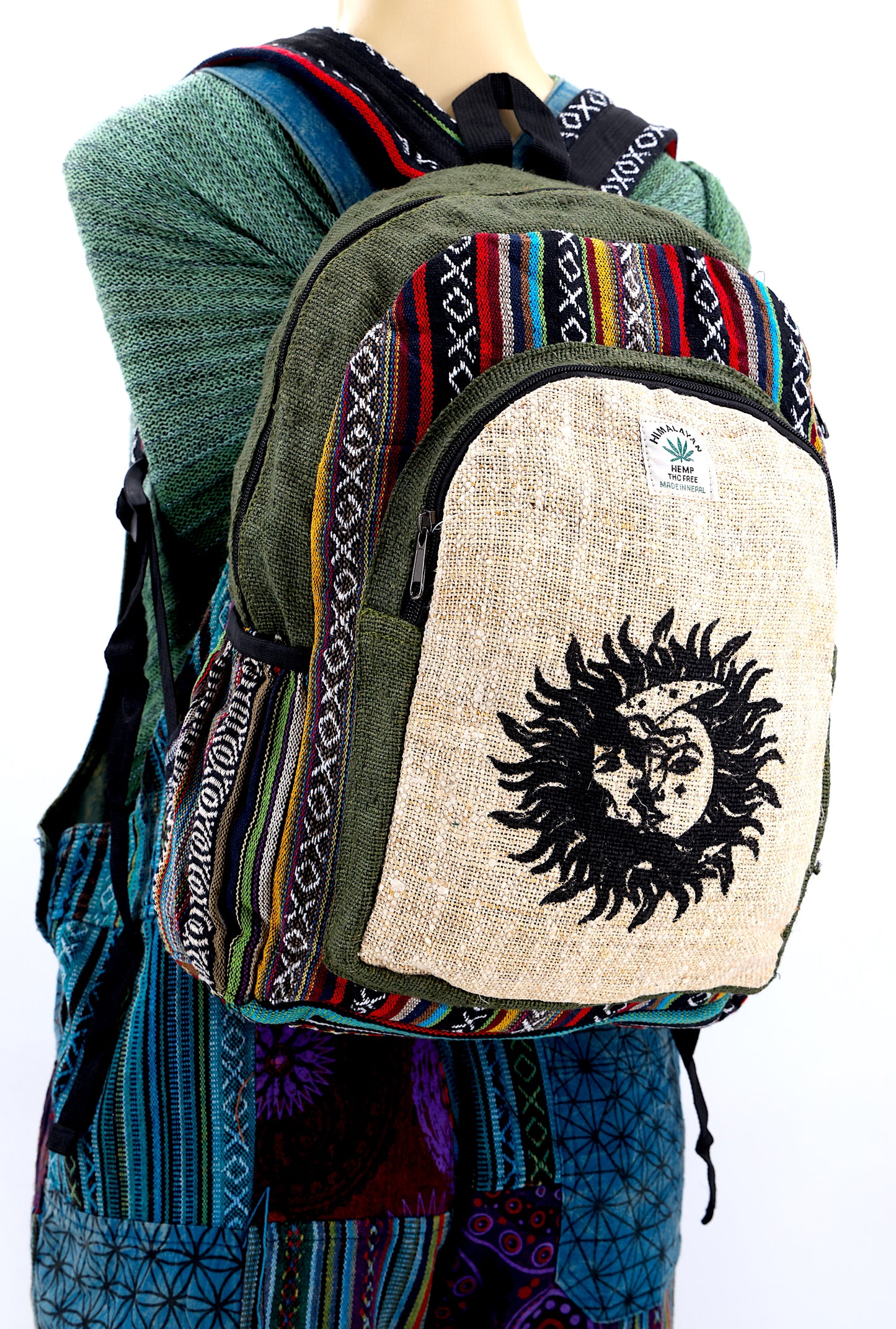 Hemp Sun and Moon Print Handmade Large Backpack