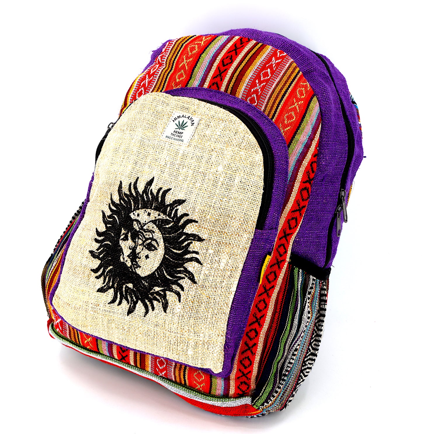 Hemp Sun and Moon Print Handmade Large Backpack