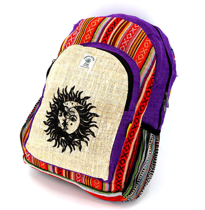 Hemp Sun and Moon Print Handmade Large Backpack