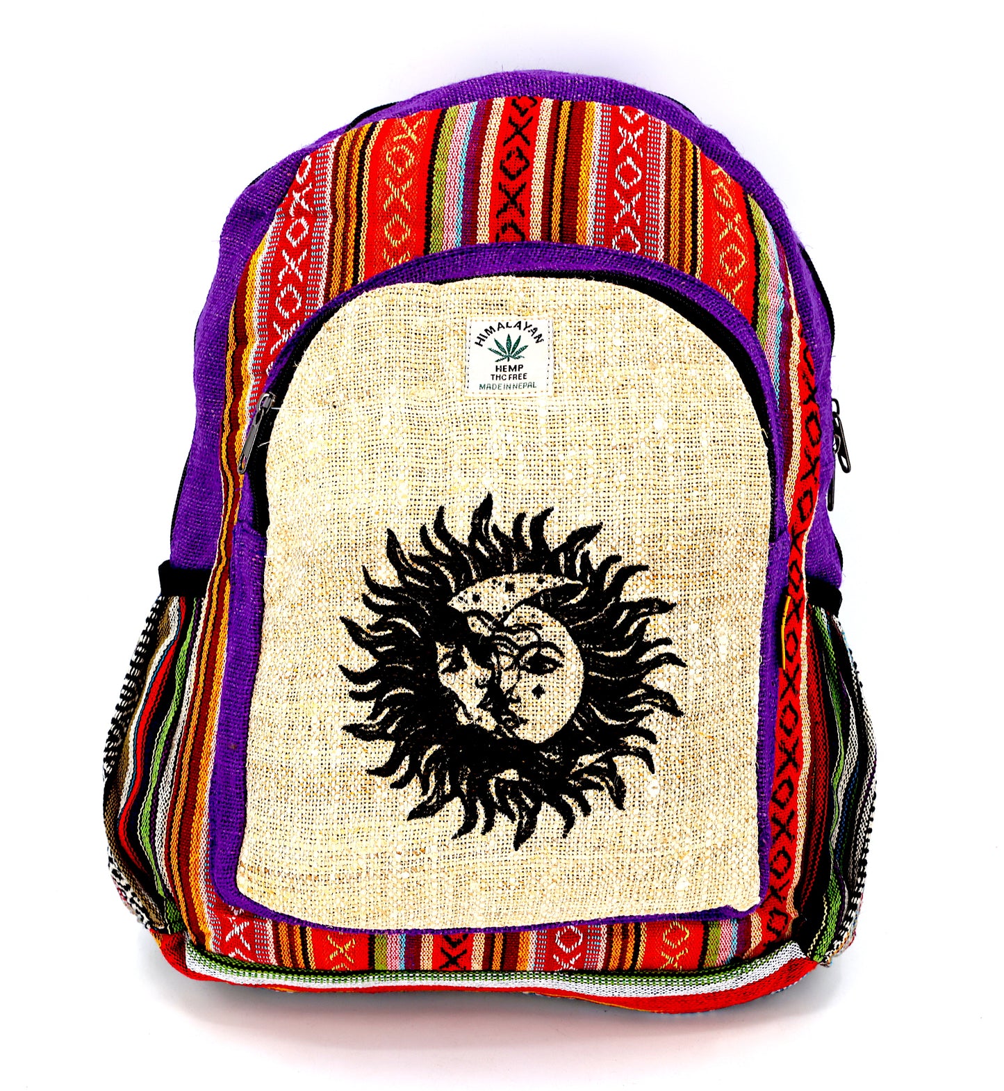 Hemp Sun and Moon Print Handmade Large Backpack