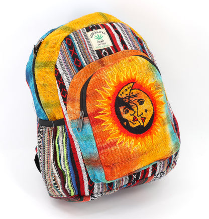 Sun & Moon Hemp Mini Backpack | Hand Embroidered Tie Dye Bag