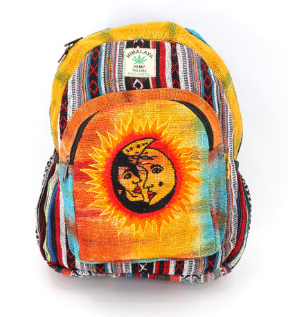 Sun & Moon Hemp Mini Backpack | Hand Embroidered Tie Dye Bag