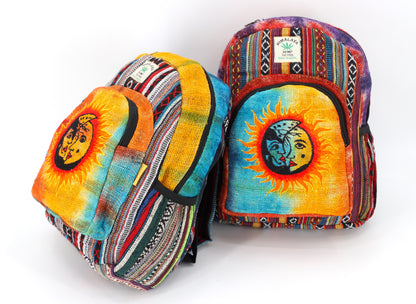Sun & Moon Hemp Mini Backpack | Hand Embroidered Tie Dye Bag