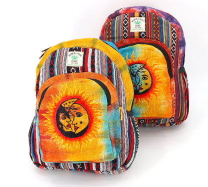 Sun & Moon Hemp Mini Backpack | Hand Embroidered Tie Dye Bag