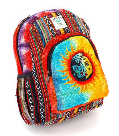 Sun & Moon Hemp Mini Backpack | Hand Embroidered Tie Dye Bag