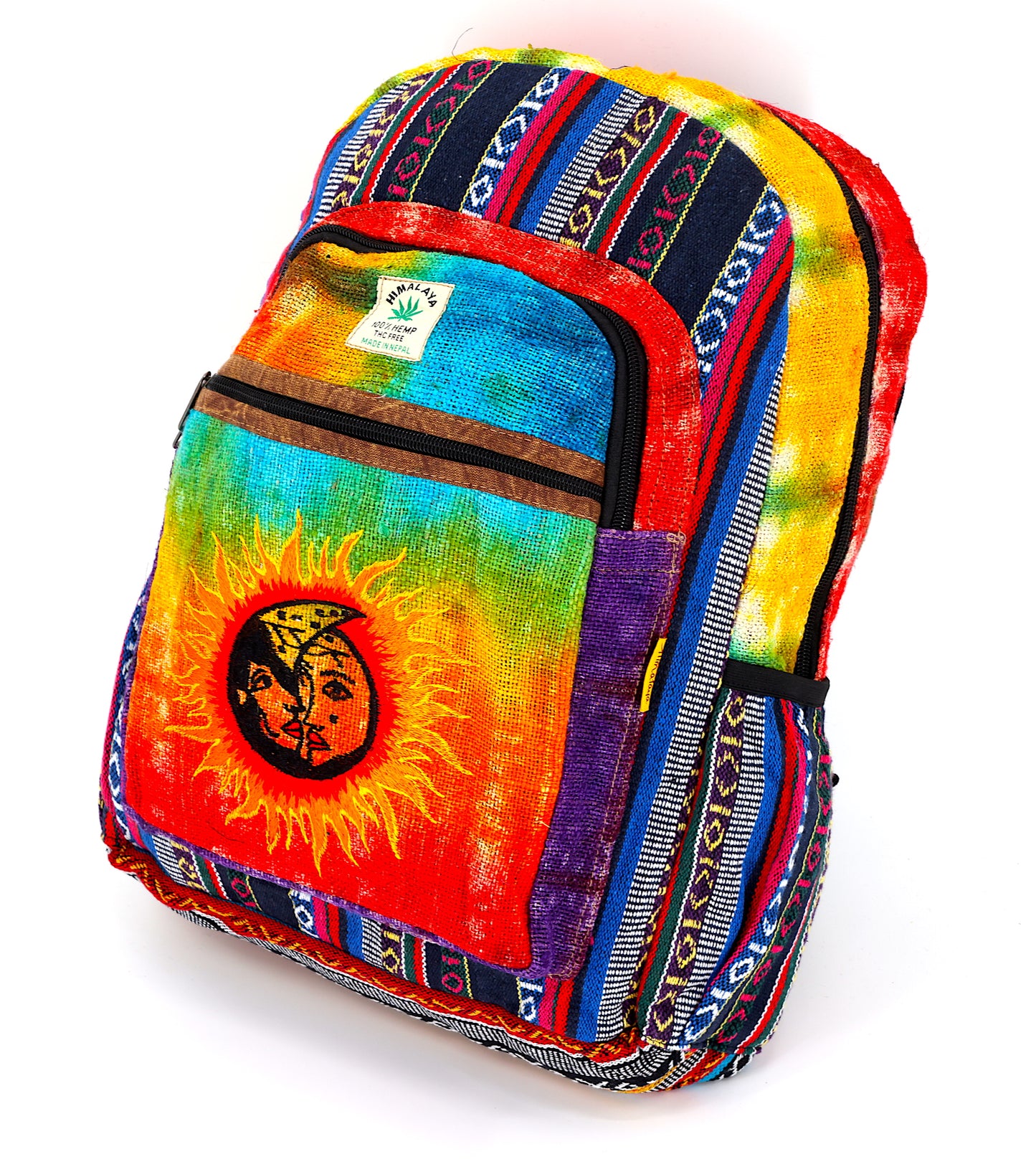 Hemp Sun and Moon Hand Embroidered Tie Dye Large Backpack