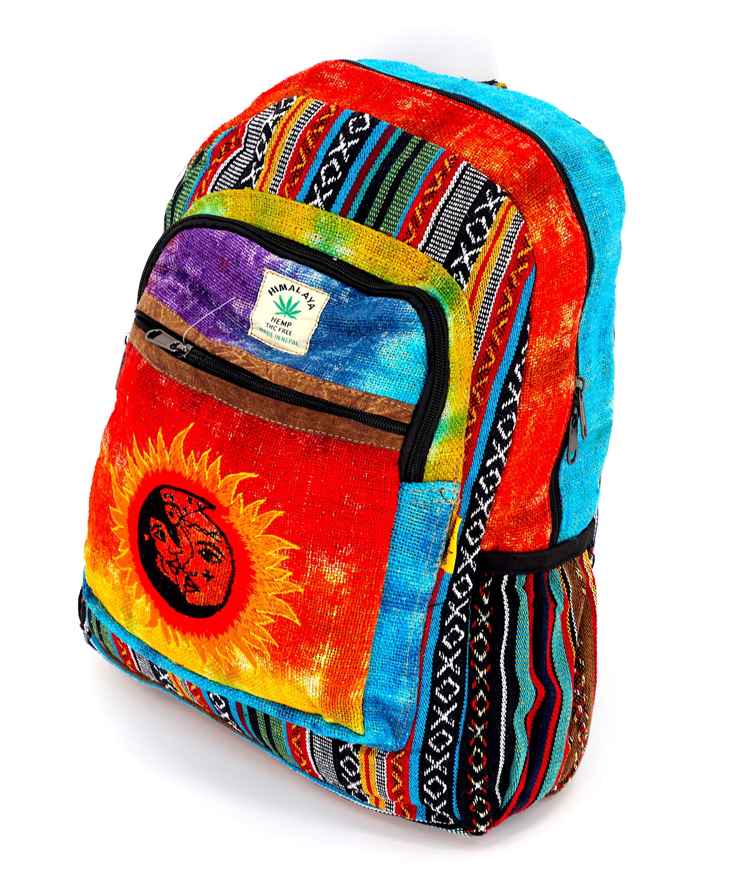 Hemp Sun and Moon Hand Embroidered Tie Dye Large Backpack