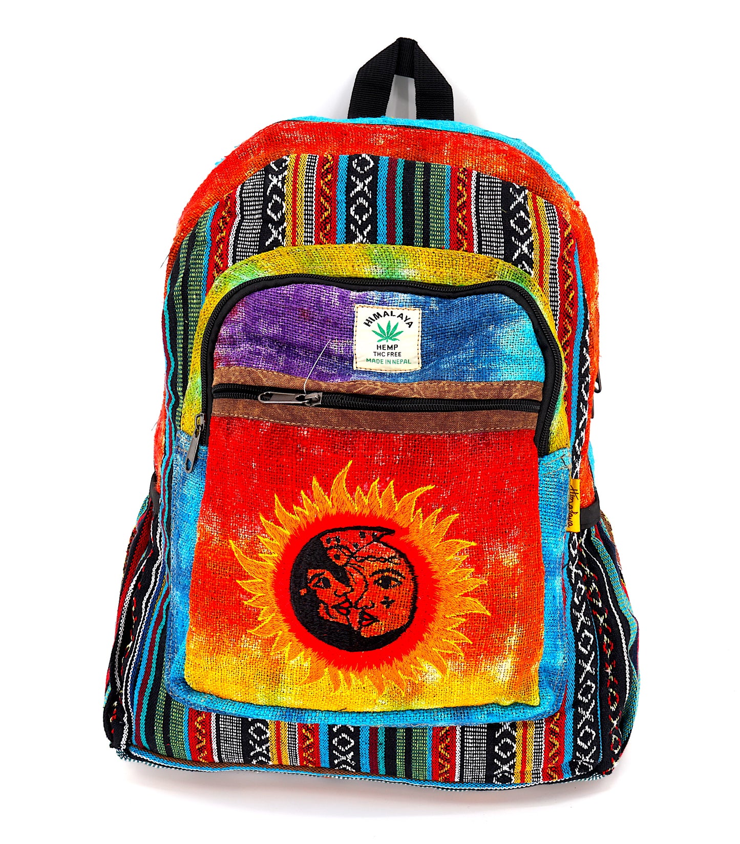 Hemp Sun and Moon Hand Embroidered Tie Dye Large Backpack