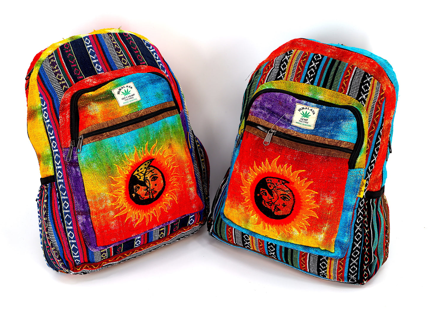 Hemp Sun and Moon Hand Embroidered Tie Dye Large Backpack