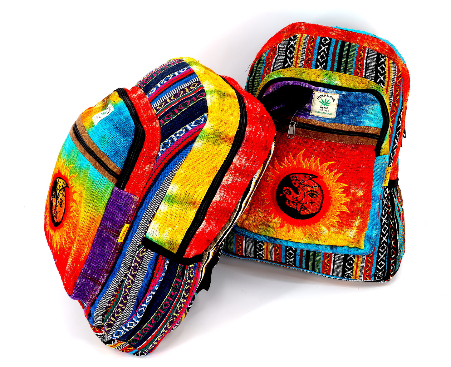 Hemp Sun and Moon Hand Embroidered Tie Dye Large Backpack