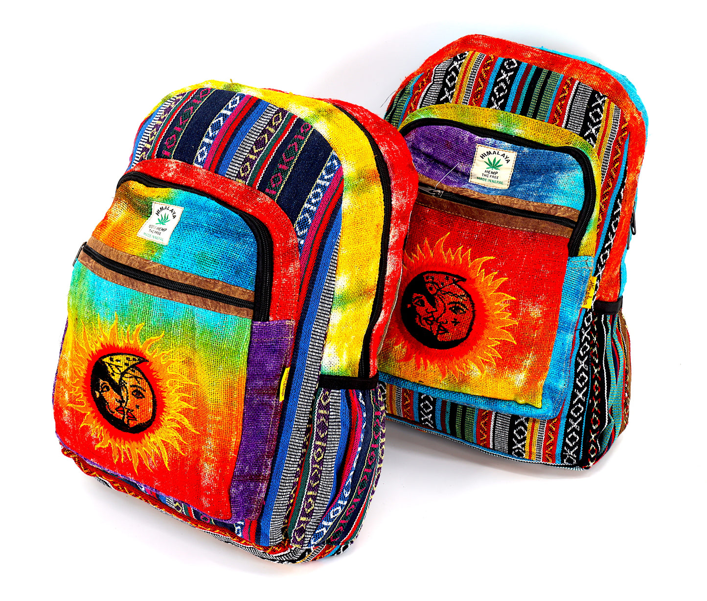 Hemp Sun and Moon Hand Embroidered Tie Dye Large Backpack