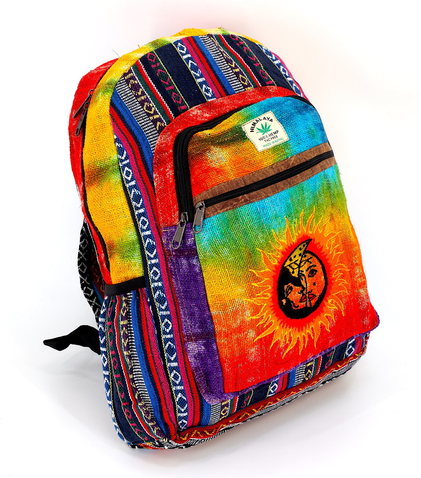 Hemp Sun and Moon Hand Embroidered Tie Dye Large Backpack