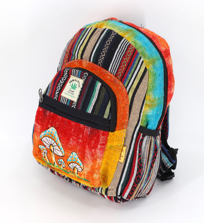 Mushroom Hemp Mini Backpack | Tie Dye Hand Embroidered Bag