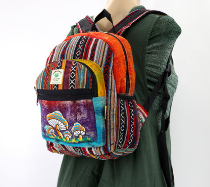 Mushroom Hemp Mini Backpack | Tie Dye Hand Embroidered Bag