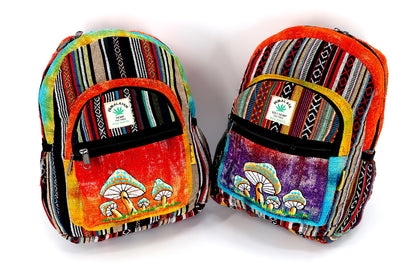 Mushroom Hemp Mini Backpack | Tie Dye Hand Embroidered Bag
