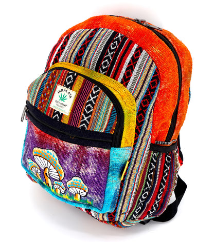 Mushroom Hemp Mini Backpack | Tie Dye Hand Embroidered Bag