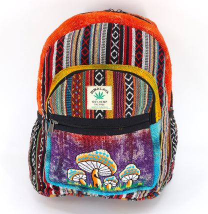Mushroom Hemp Mini Backpack | Tie Dye Hand Embroidered Bag