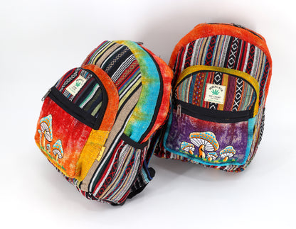 Mushroom Hemp Mini Backpack | Tie Dye Hand Embroidered Bag