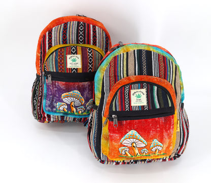 Mushroom Hemp Mini Backpack | Tie Dye Hand Embroidered Bag