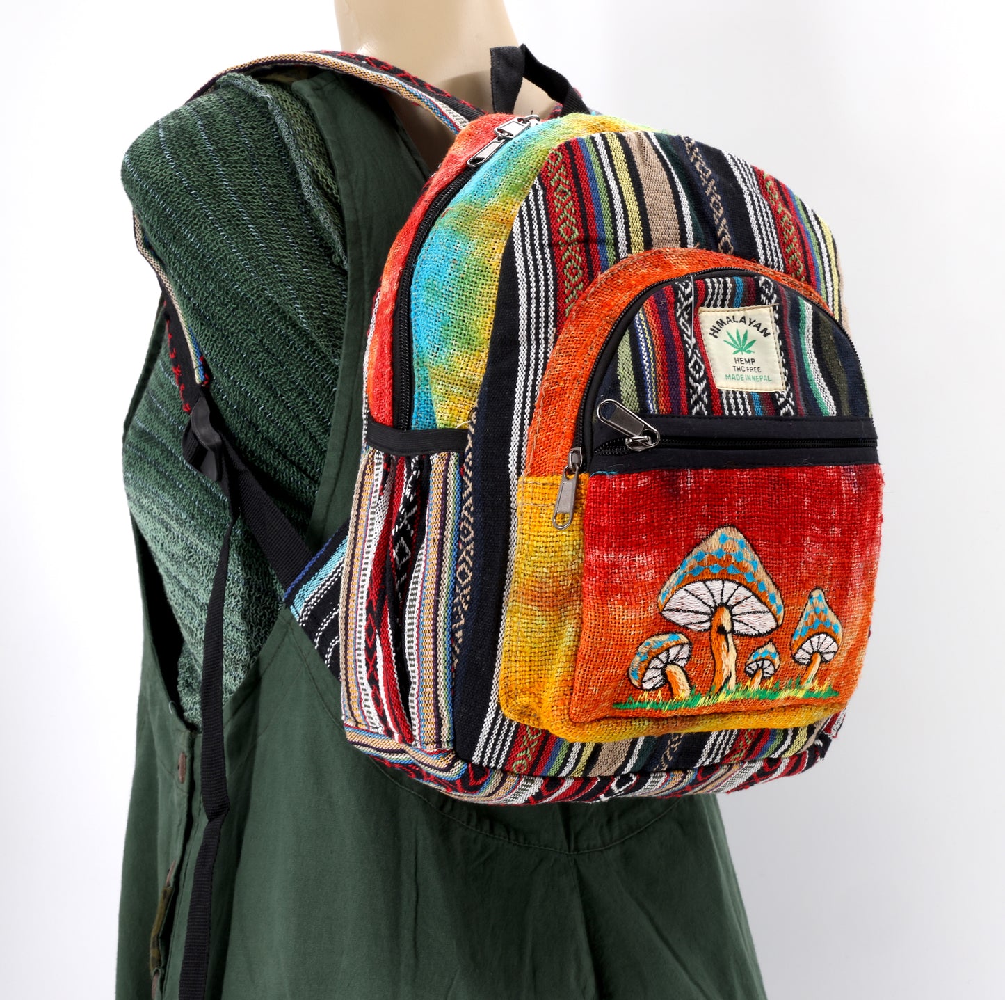 Hemp Mushroom Hand Embroidered Tie Dye Mini Backpack