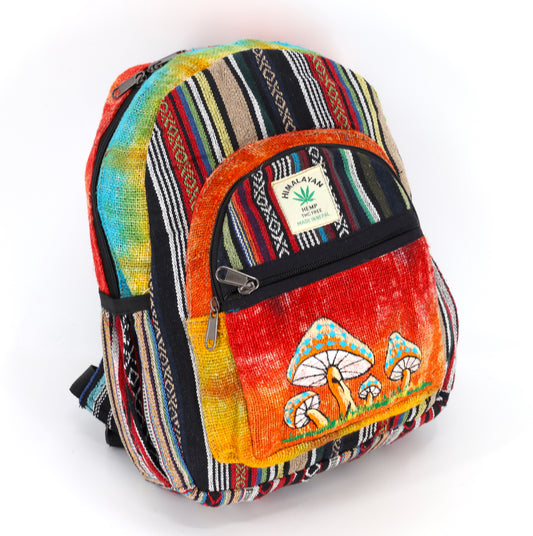 Hemp Mushroom Hand Embroidered Tie Dye Mini Backpack