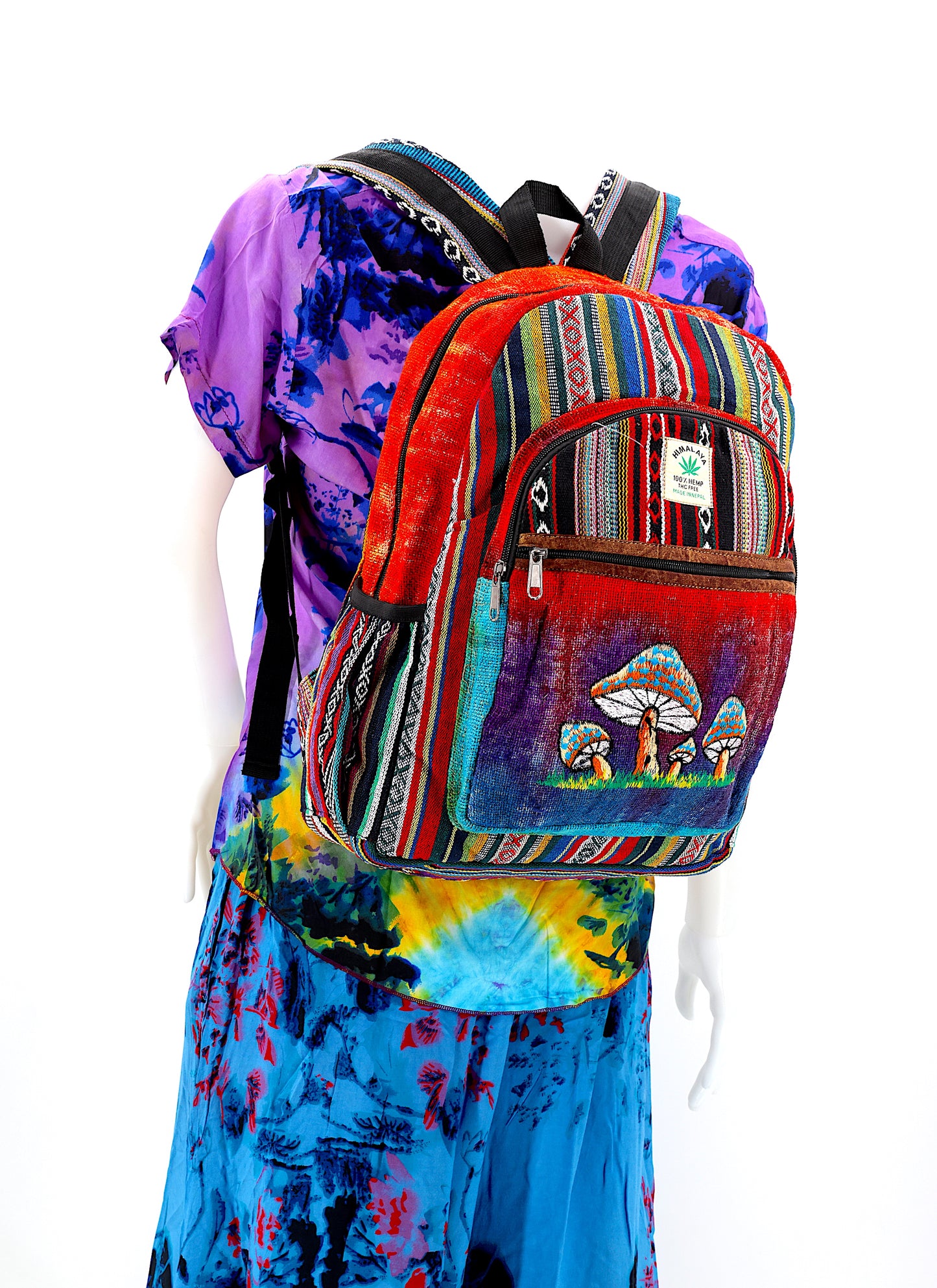 Hemp Mushroom Hand Embroidered Tie Dye Large Backpack