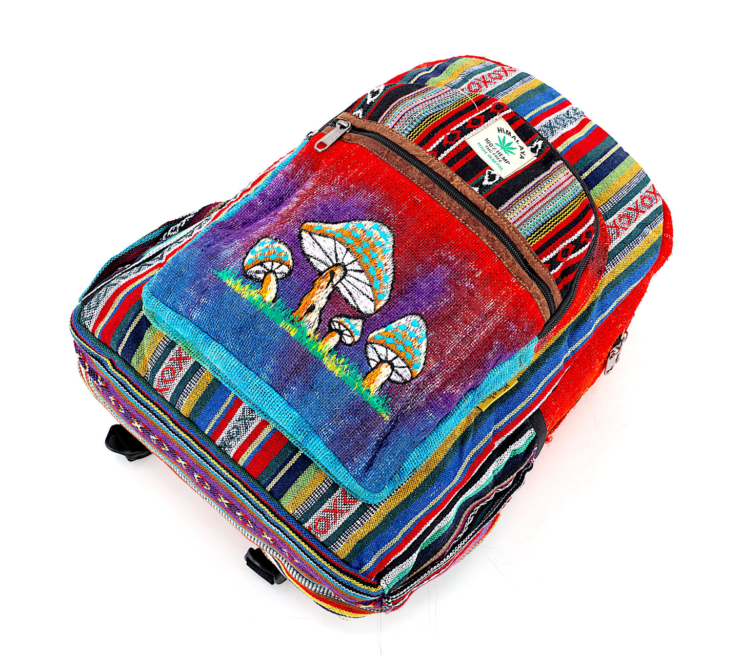 Hemp Mushroom Hand Embroidered Tie Dye Large Backpack