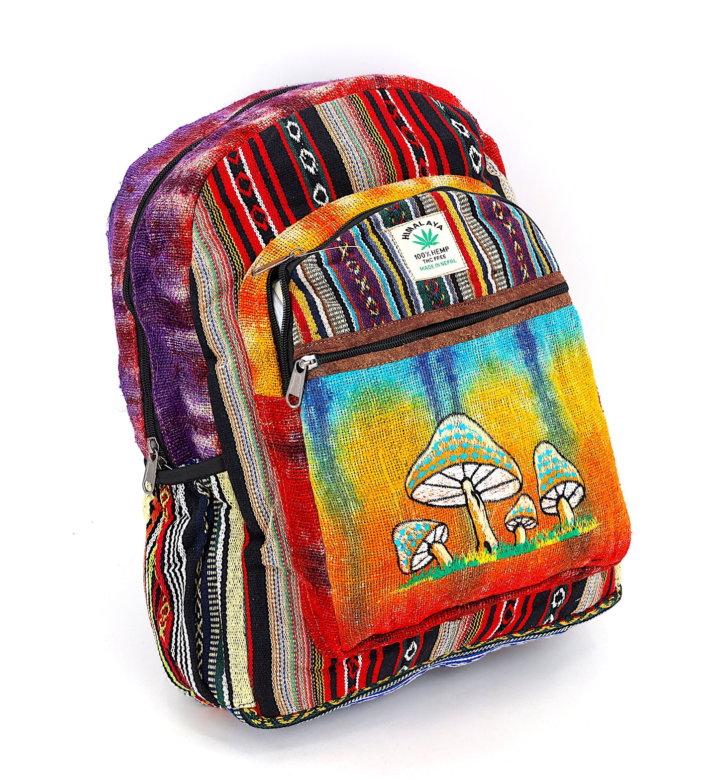 Hemp Mushroom Hand Embroidered Tie Dye Large Backpack