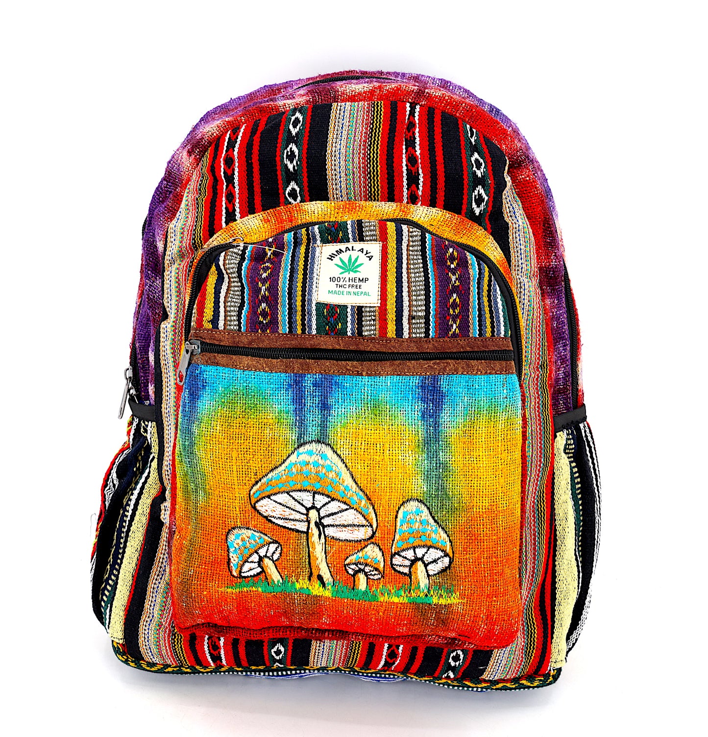 Hemp Mushroom Hand Embroidered Tie Dye Large Backpack