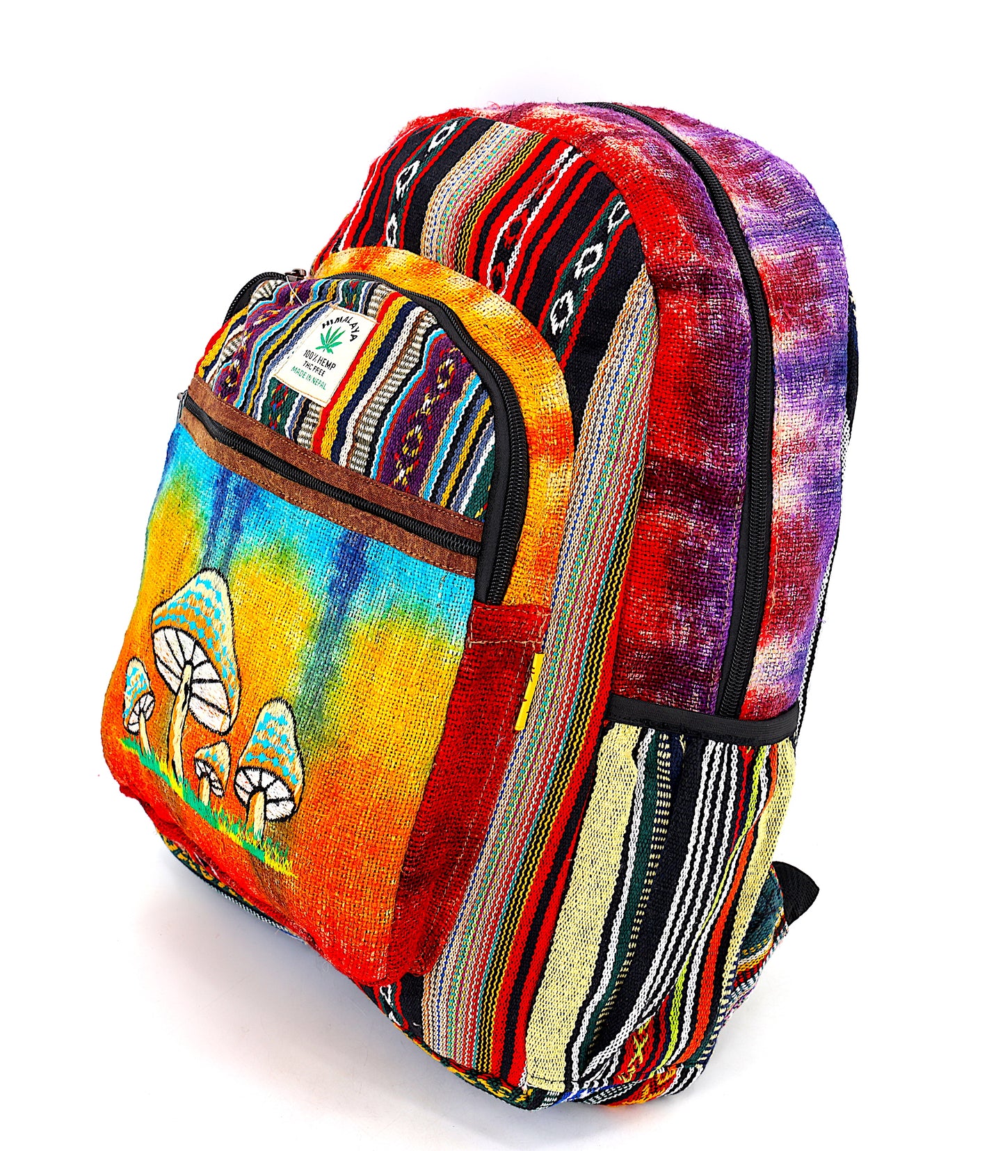 Hemp Mushroom Hand Embroidered Tie Dye Large Backpack