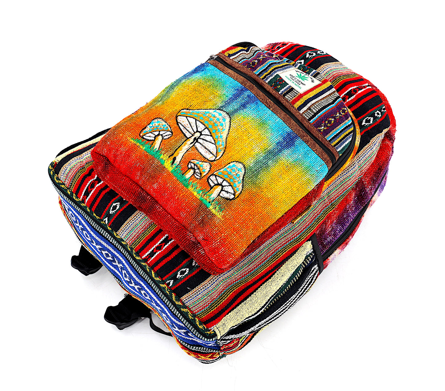 Hemp Mushroom Hand Embroidered Tie Dye Large Backpack